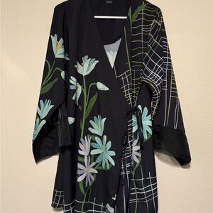Lulusar Black and Green Floral Kimono/Dress